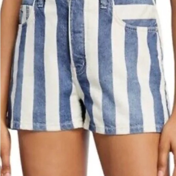 Current/Elliott Blue and White Striped Jean Shorts - Picture 2 of 9